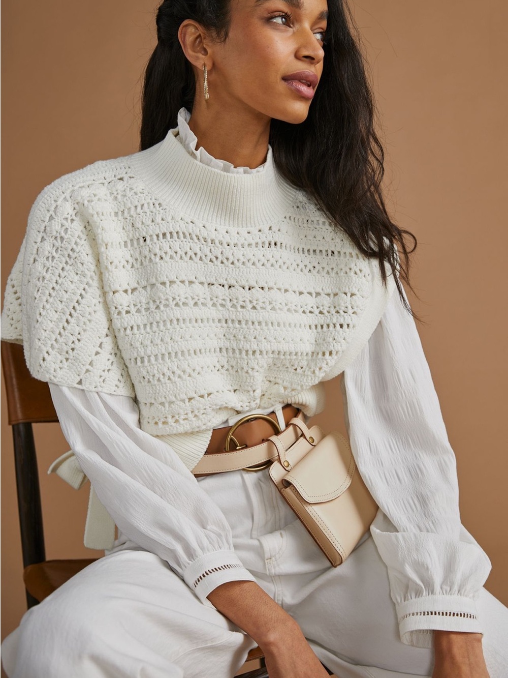 Maeve by Anthropologie Cream Crochet Knit Poncho